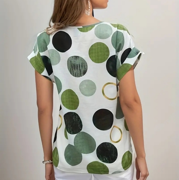 Rowan Casual Blouse in Green Dot